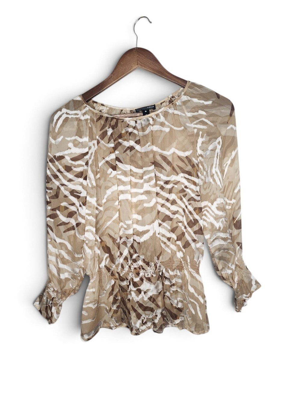 Bloomingdale's Aqua Elastic Peplum Waist Jacquard Blouse Size XS